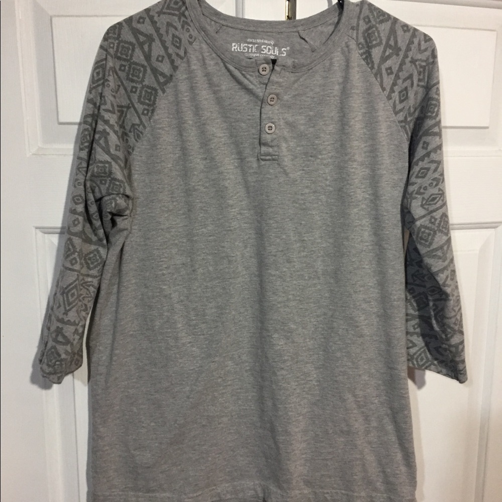 Rustic Souls Aztec Patterned Gray Baseball Tee
